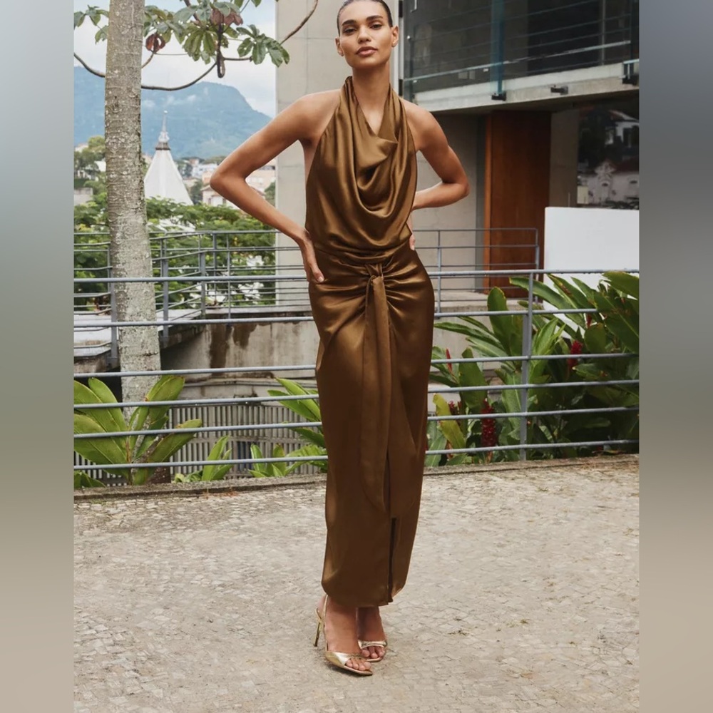 NWT Zara Halter Satin Midi Dress